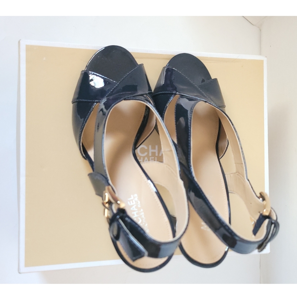 New! MICHAEL KORS Women's Patent Leather Slingback Sandals Size 6 Dark Navy Blue - Picture 8 of 10